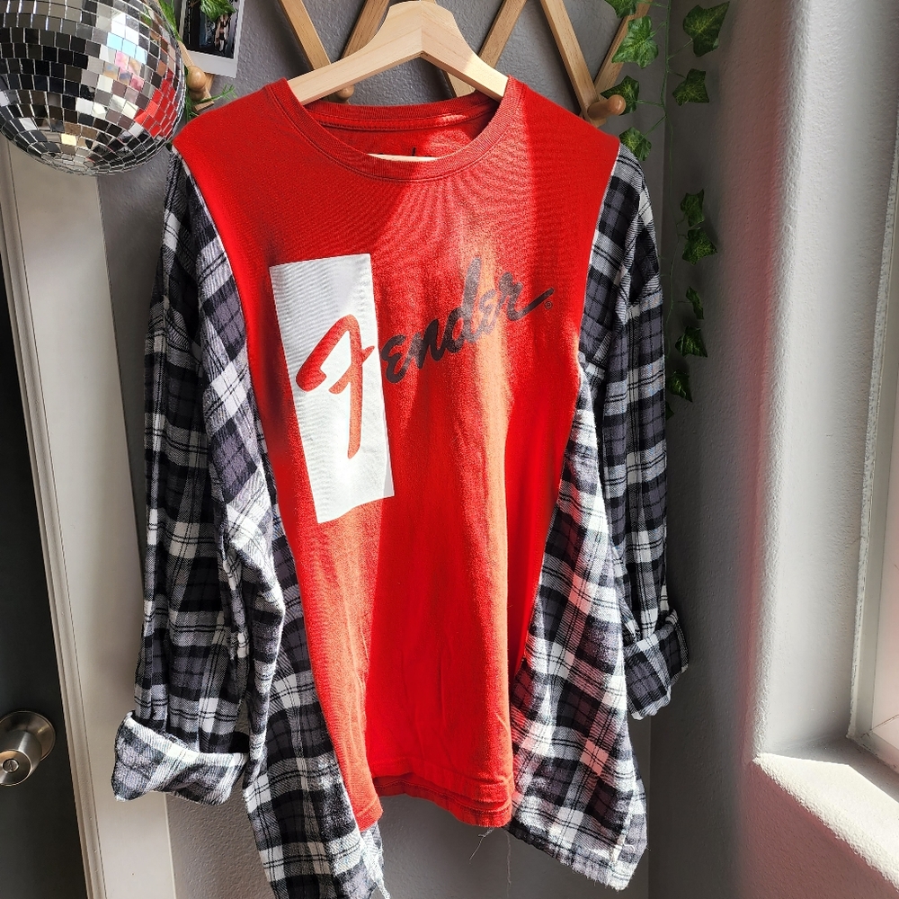 Fender guitar unisex flannel rework